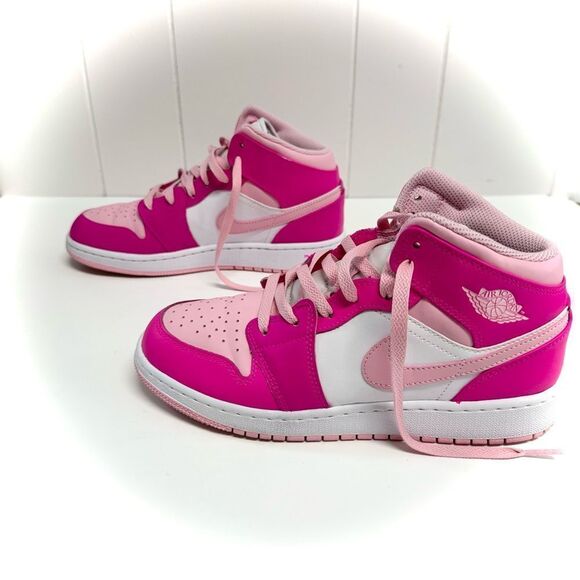 Nike Jordan 1 Mid GS White Soft Pink Size 6 Youth - Picture 4 of 10
